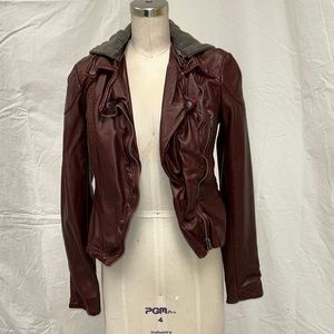 CRAZY BIG SALE! Free People maroon vegan leather hooded jacket size 0